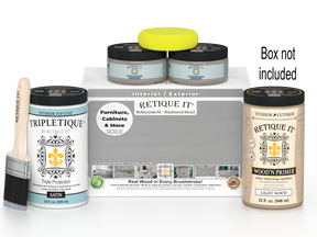 Retique It® Multi-purpose Smooth Finish Kit (Large) in Weathered Wood for interior wood top coating, includes application tools.
