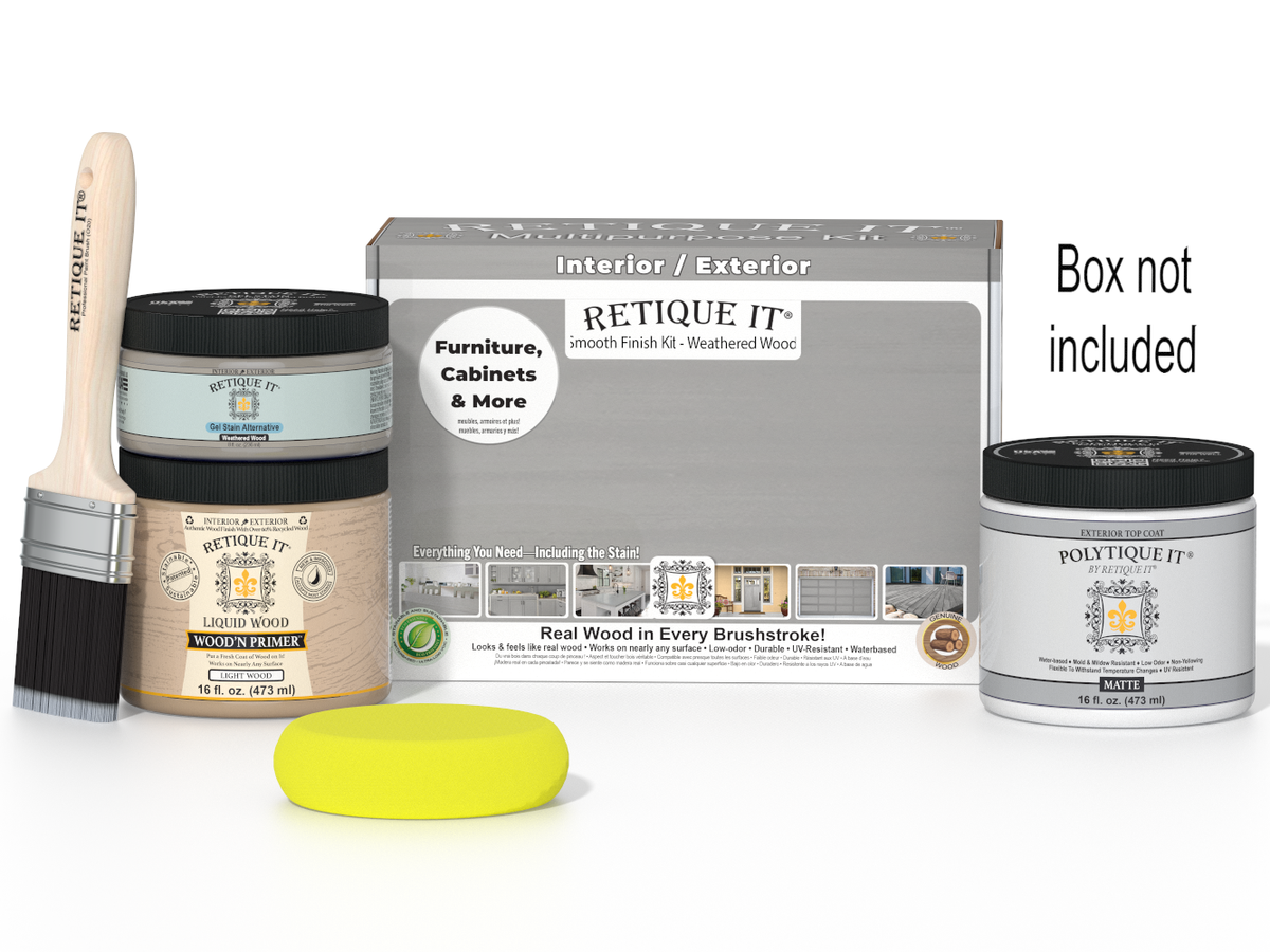 Retique It furniture paint kit with a brush, container, and packaging on a white background