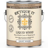 Retique It Liquid Wood Light interior paint in a container, showcasing the product's light wood finish and branding.