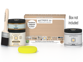 Retique It furniture paint kit with paint, brush, and box on a white background