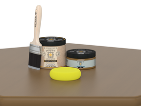 Retique It® Multi-purpose Smooth Finish Kit (Med) in Pecan for wood finishing, featuring brushes, stain, and topcoat.