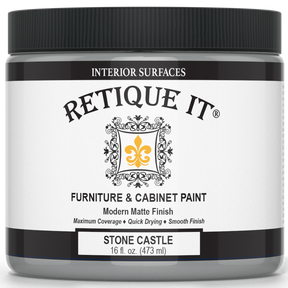 Jar of Retique It furniture and cabinet paint in Stone Castle color