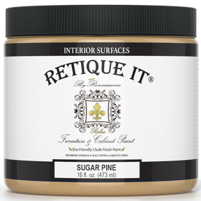 Jar of Retique It furniture paint with 'Sugar Pine' color on a white background