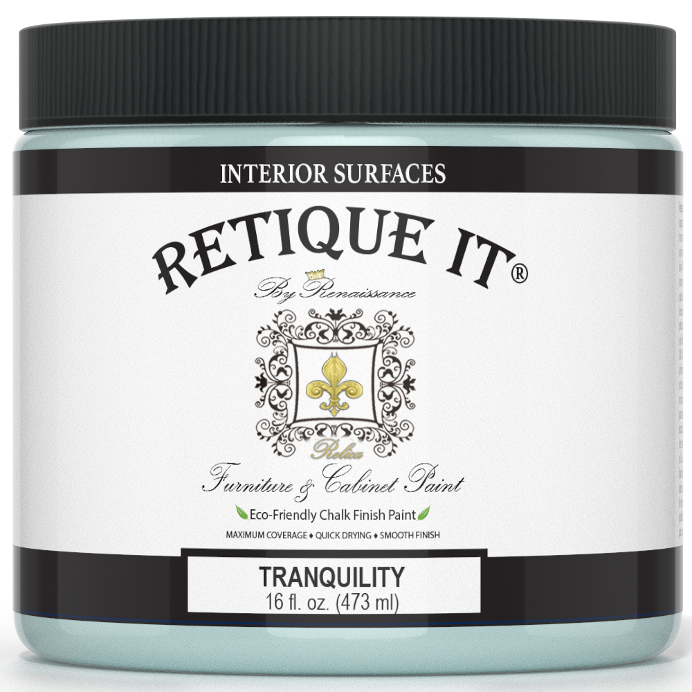 Retique It by Renaissance Furniture & Cabinet Paint in Tranquility, 16 oz jar, eco-friendly chalk finish paint for interior surfaces.