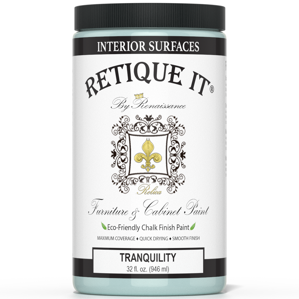 Retique It by Renaissance Furniture & Cabinet Paint in Tranquility, 32 oz jar, eco-friendly chalk finish paint for interior surfaces.
