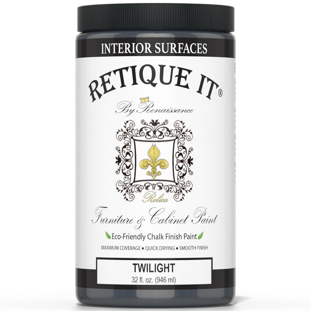 Retique It by Renaissance Furniture & Cabinet Paint in Twilight, 32 oz jar, eco-friendly chalk finish paint for interior surfaces.