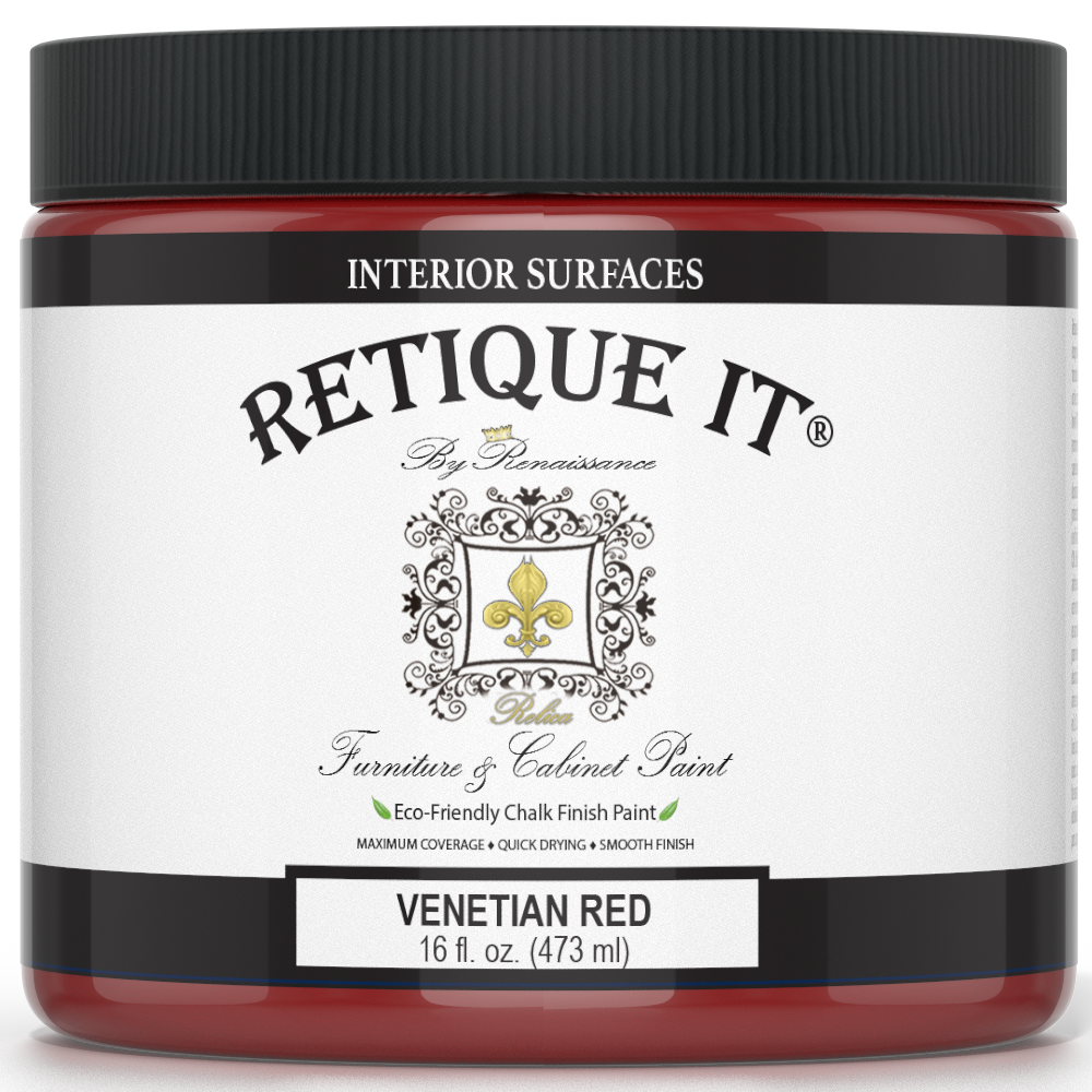 Retique It by Renaissance Furniture & Cabinet Paint in Venetian Red, 16 oz jar, eco-friendly chalk finish paint for interior surfaces.