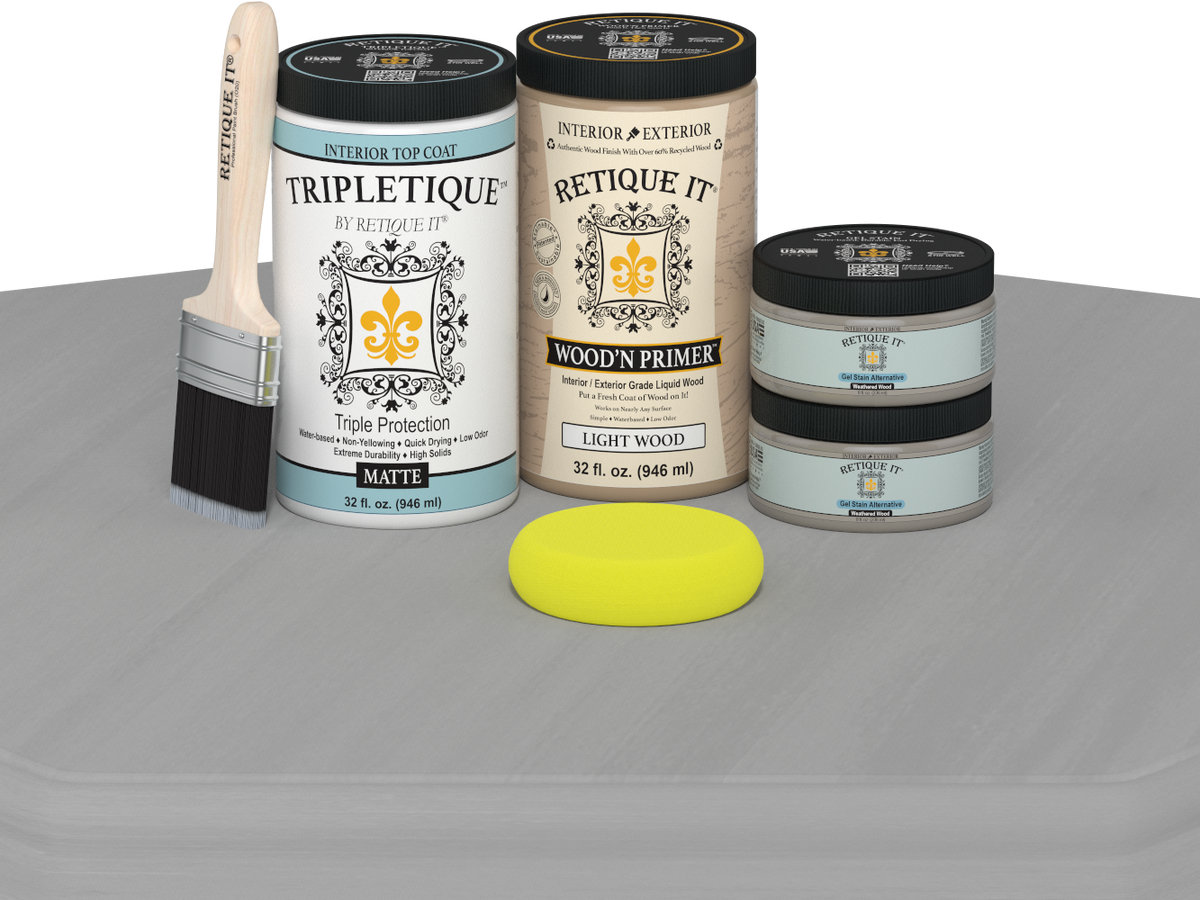 Large Weathered Wood Multi-purpose Smooth Finish Kit from Wood'n Finish Kits by Retique It® with interior top coat in a weathered wood look.