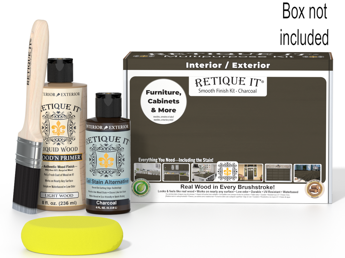 Retique It furniture care kit with bottles, brush, and box on a white background