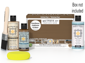 Retique It® Multi-purpose Smooth Finish Kit in Dark Oak for interior wood projects, featuring top coat application with wood finish components.