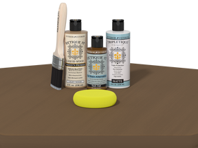 Retique It® Multi-purpose Smooth Finish Kit in Dark Oak for interior wood projects, featuring top coat application and wood finishing tools.