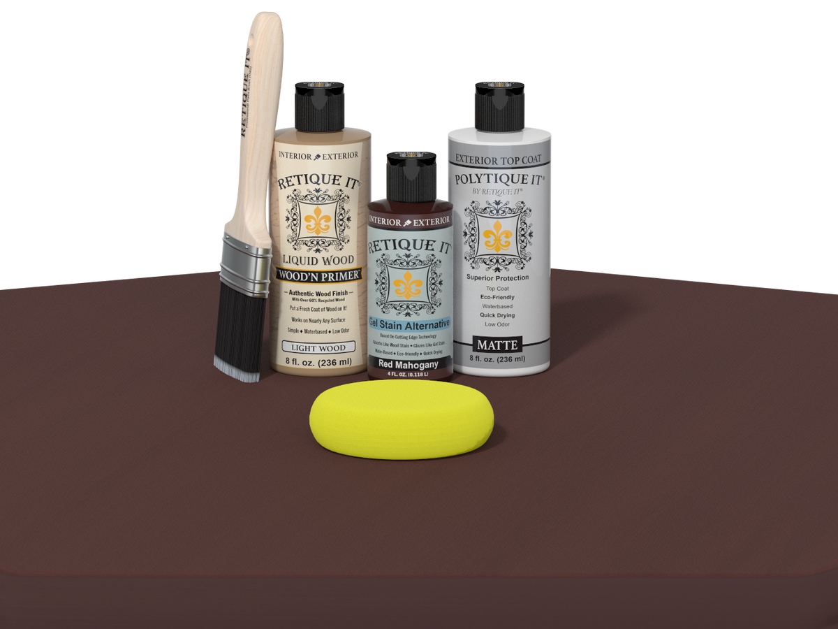 Collection of Eticketit paint bottles and tools on a brown surface
