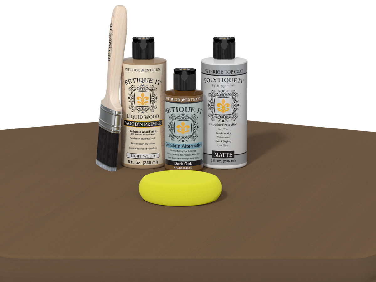 Collection of Eticketit paint bottles and tools on a brown surface