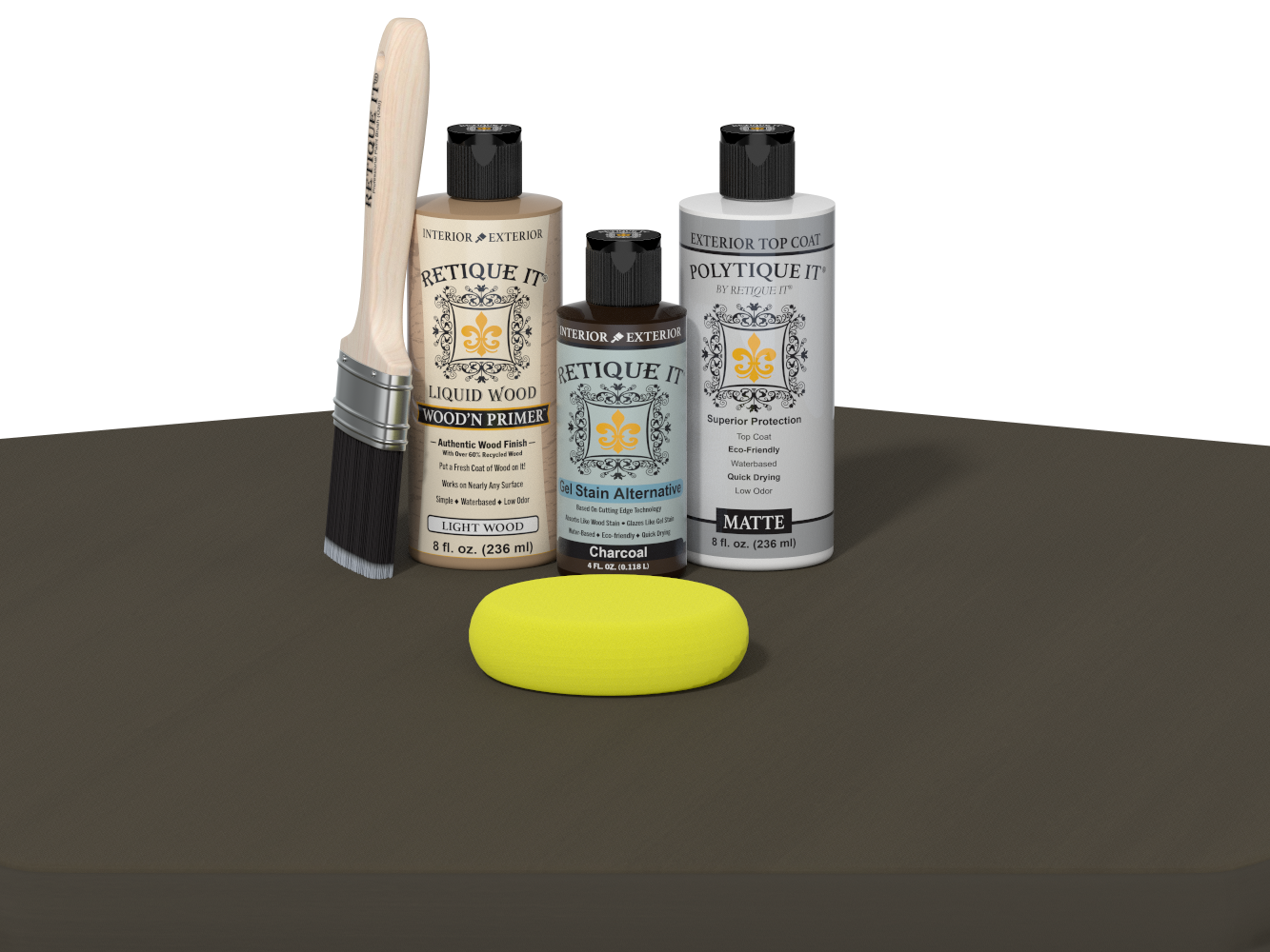 Collection of Eticketit paint bottles and tools on a dark surface