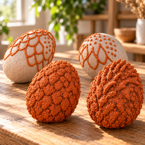 DecoArt Bloom Texture Paint in Molten Ochre applied to a textured surface, showcasing its rich ochre finish