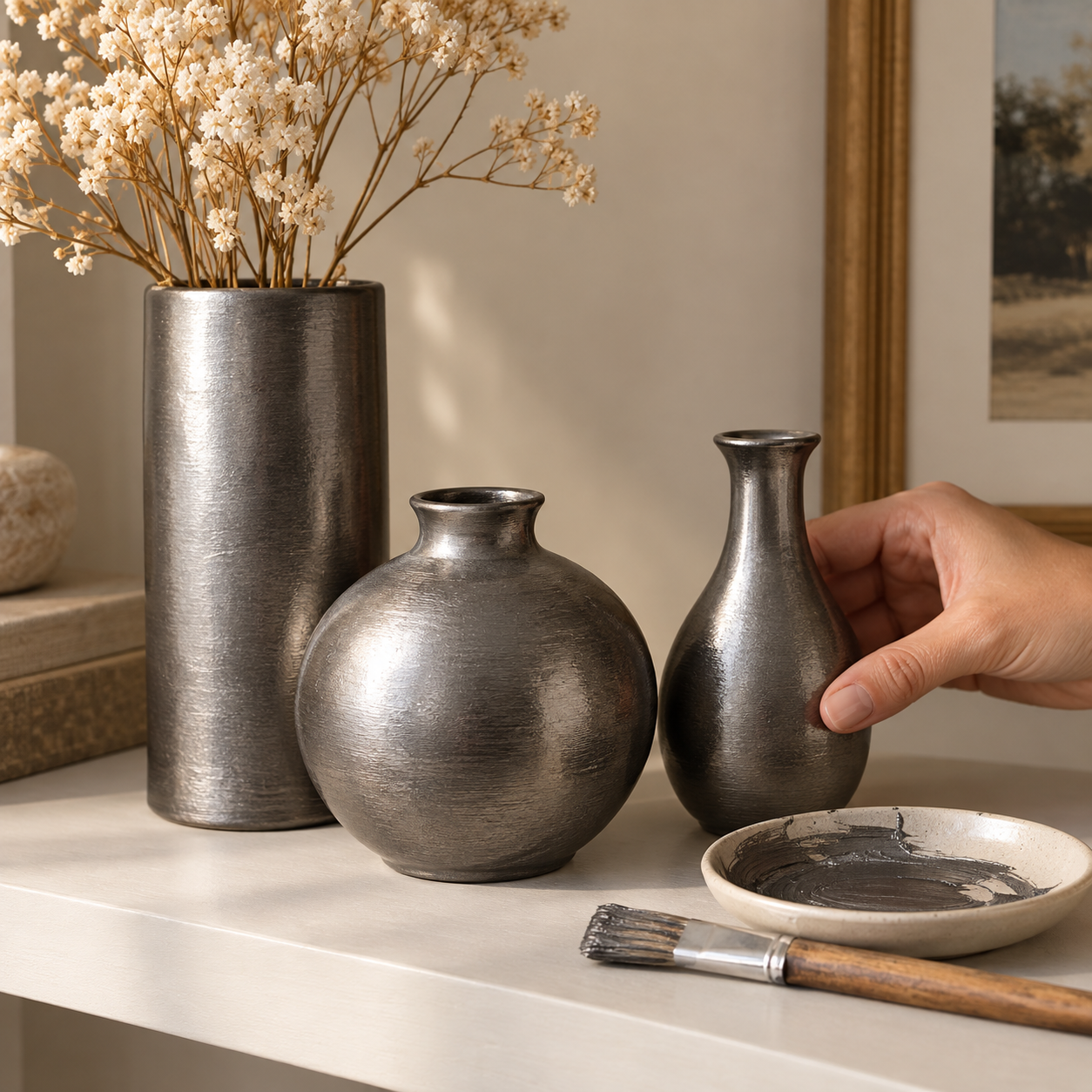 DecoArt Americana Decor Metallics Pewter paint in a lifestyle setting