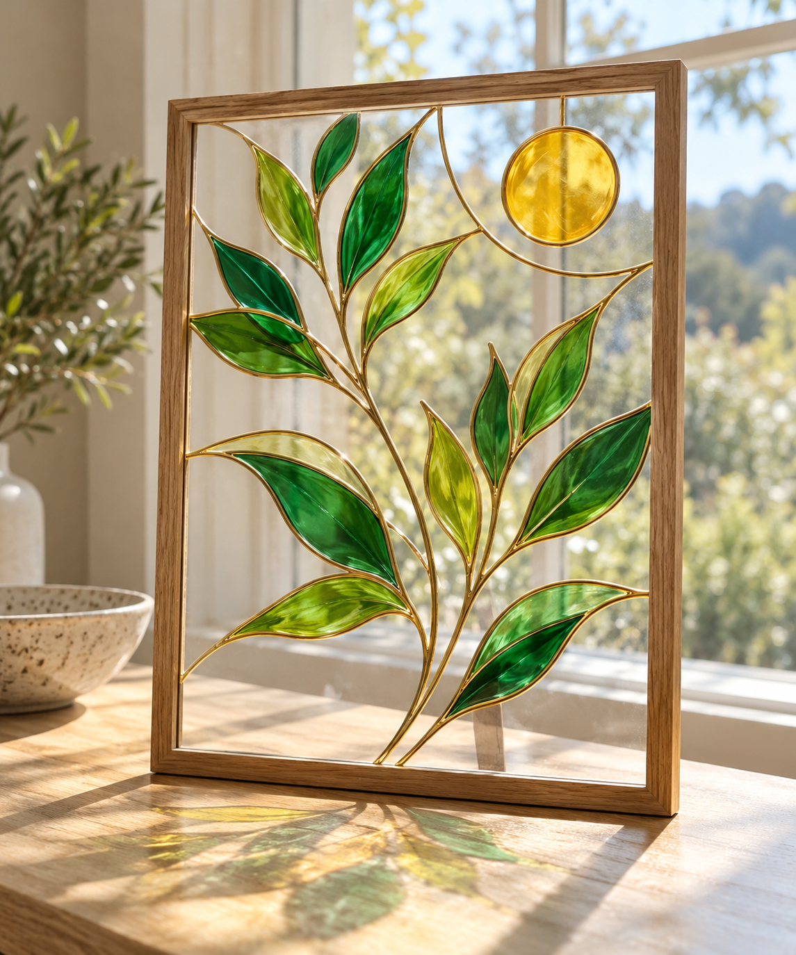 DecoArt Stained Glass Paint in Red used on a lemon botanical stained-glass panel