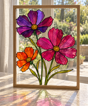 DecoArt Stained Glass Paint in red shown on a pink flower panel