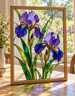 DecoArt Stained Glass Paint in red shown on a purple iris panel
