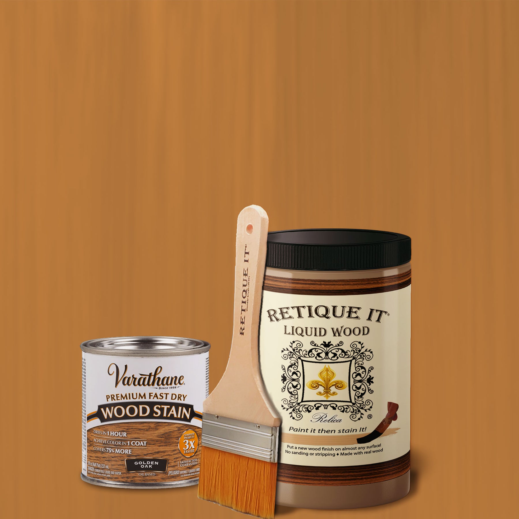Liquid Wood Kit - Golden Oak Oil-based Stain - Retique It®