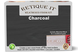Retique It Weathered Finish Kit in Charcoal for wood finishing, featuring textured, weathered-look wood stain and finishing supplies.